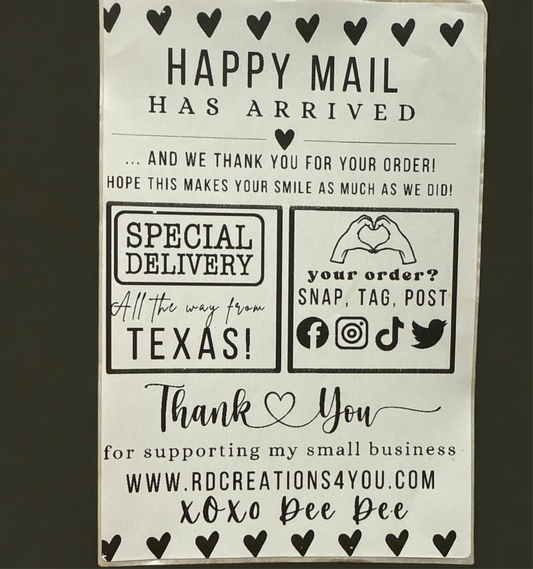 Happy Mail Thermal Labels 100 Custom 4x6 - Add your state, website/fb/insta link and your name.