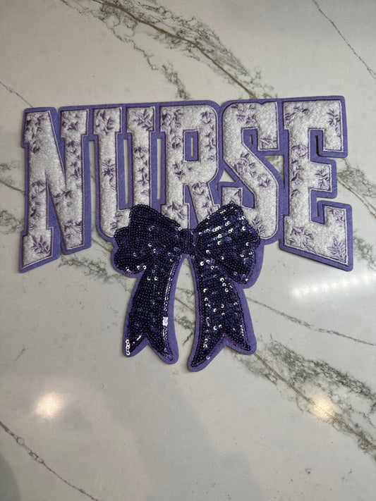 Nurse w/Purple Sequin Bow Chenille Patch Large