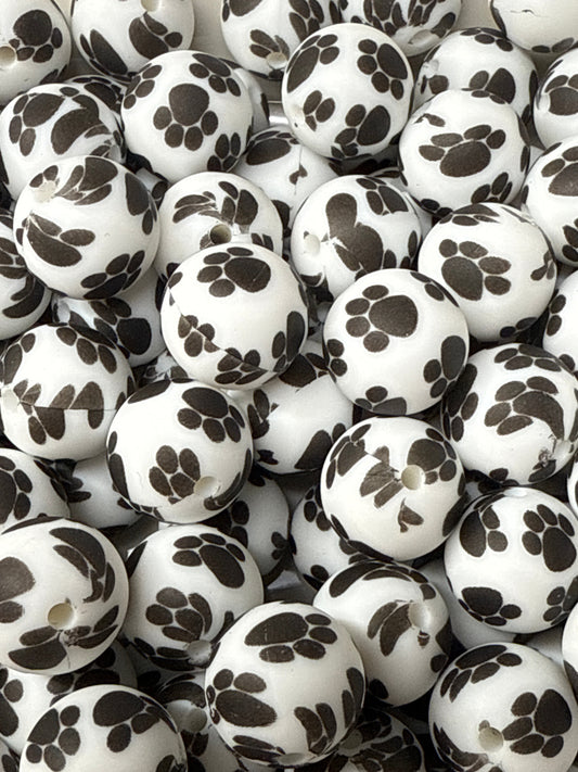 Silicone Bead Dog Paw P66 15mm - 10 pack