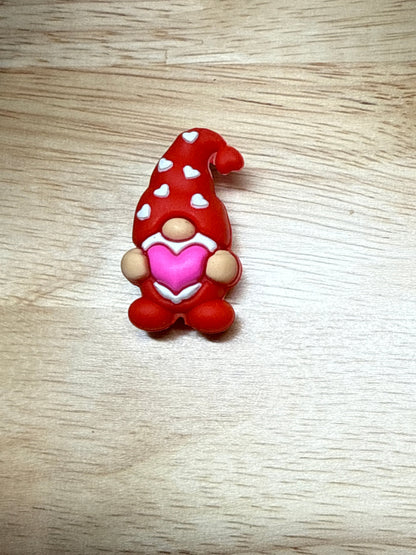 Gnome 3D Red w/Pink Heart Silicone Focal