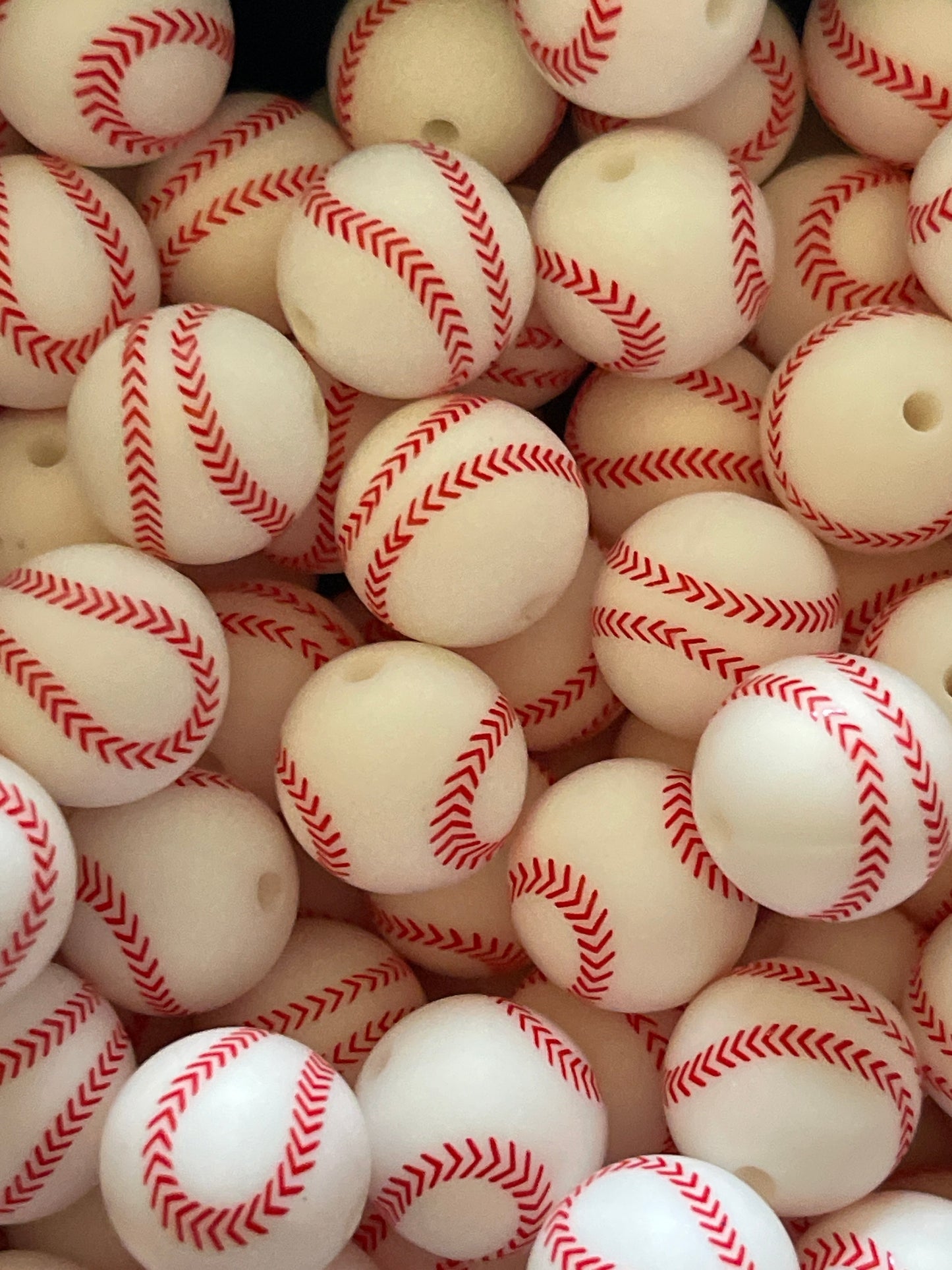 Silicone Round Bead Baseball - 15mm - 10 pack