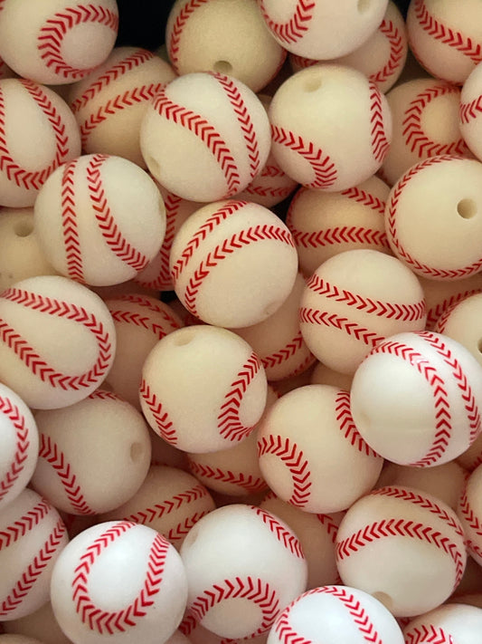 Silicone Round Bead Baseball - 15mm - 10 pack