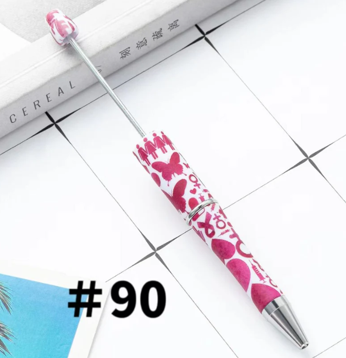 Breast Cancer Awareness Printed Beadable Plastic Pens