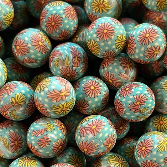 Silicone Bead Bunches of Daisies P51 P07-193 - 15mm - 10 pack