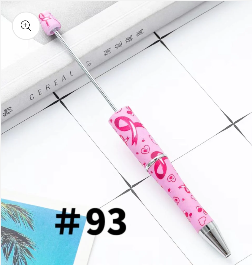 Breast Cancer Awareness Printed Beadable Plastic Pens