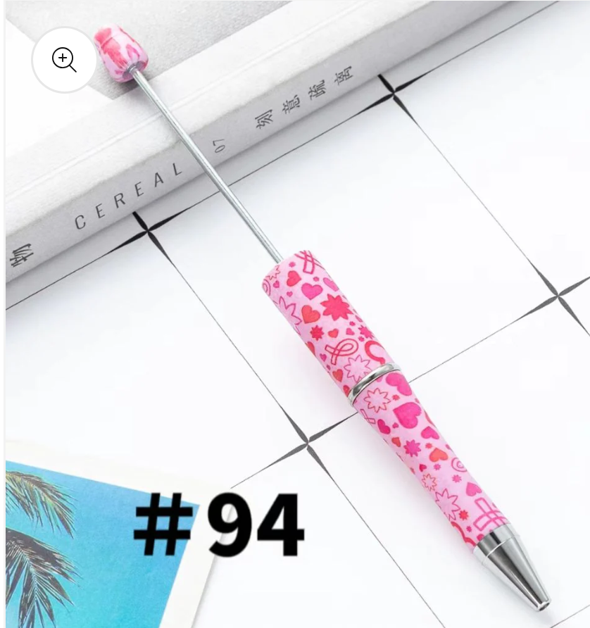 Breast Cancer Awareness Printed Beadable Plastic Pens