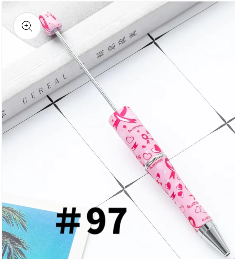 Breast Cancer Awareness Printed Beadable Plastic Pens