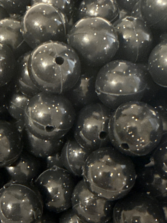 Silicone Bead Glitter Black P73 - 15mm - 10 pack
