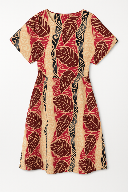 Monstera Tribal Print Polyester Glitter Fabric | Islands Fabric