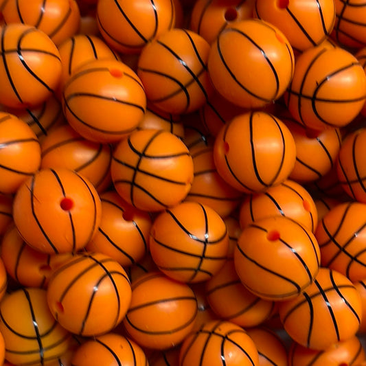 Silicone Round Bead Basketball - 15mm - 10 pack