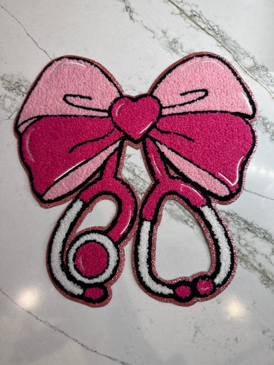 Stethoscope Chenille Patch Pink Large