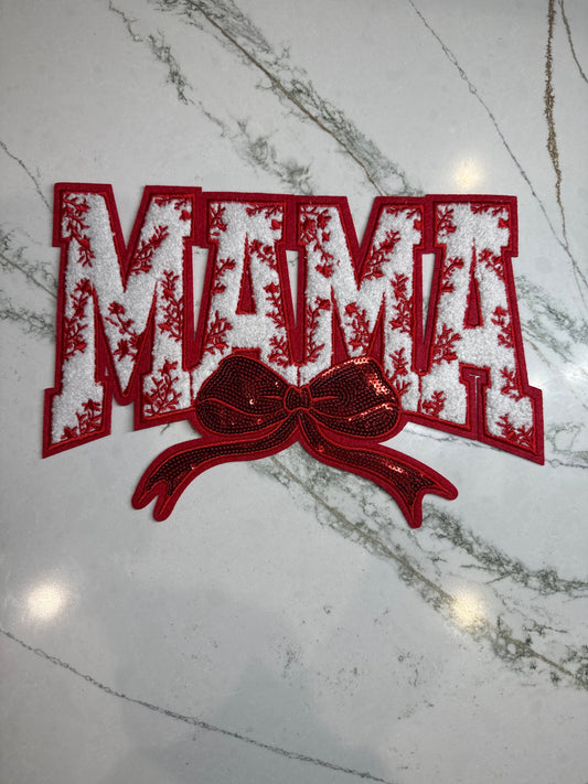 Mama w/Red Sequin Bow Chenille Patch Large