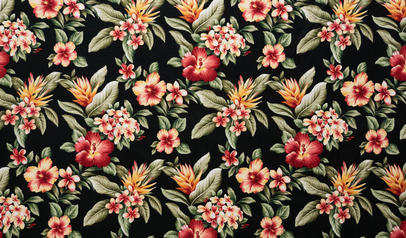 Plumeria Hibiscus Banana Leaf Fabric | Upholstery