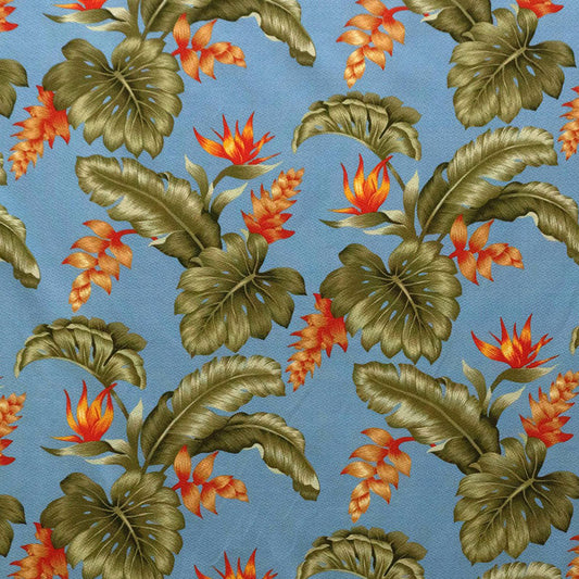 Monstera Banana Leaf Birds of Paradise Orange Ginger Upholstery Fabric | Islands Fabric