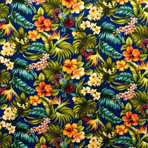 All Over Tropical Flowers & Leaves Fabric | Cotton