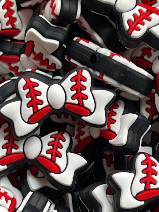 Bow Spacer Silicone Bead - Baseball - 10 pack