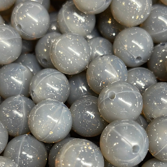 Silicone Bead Glitter Ash Grey P60 - 15mm - 10 pack