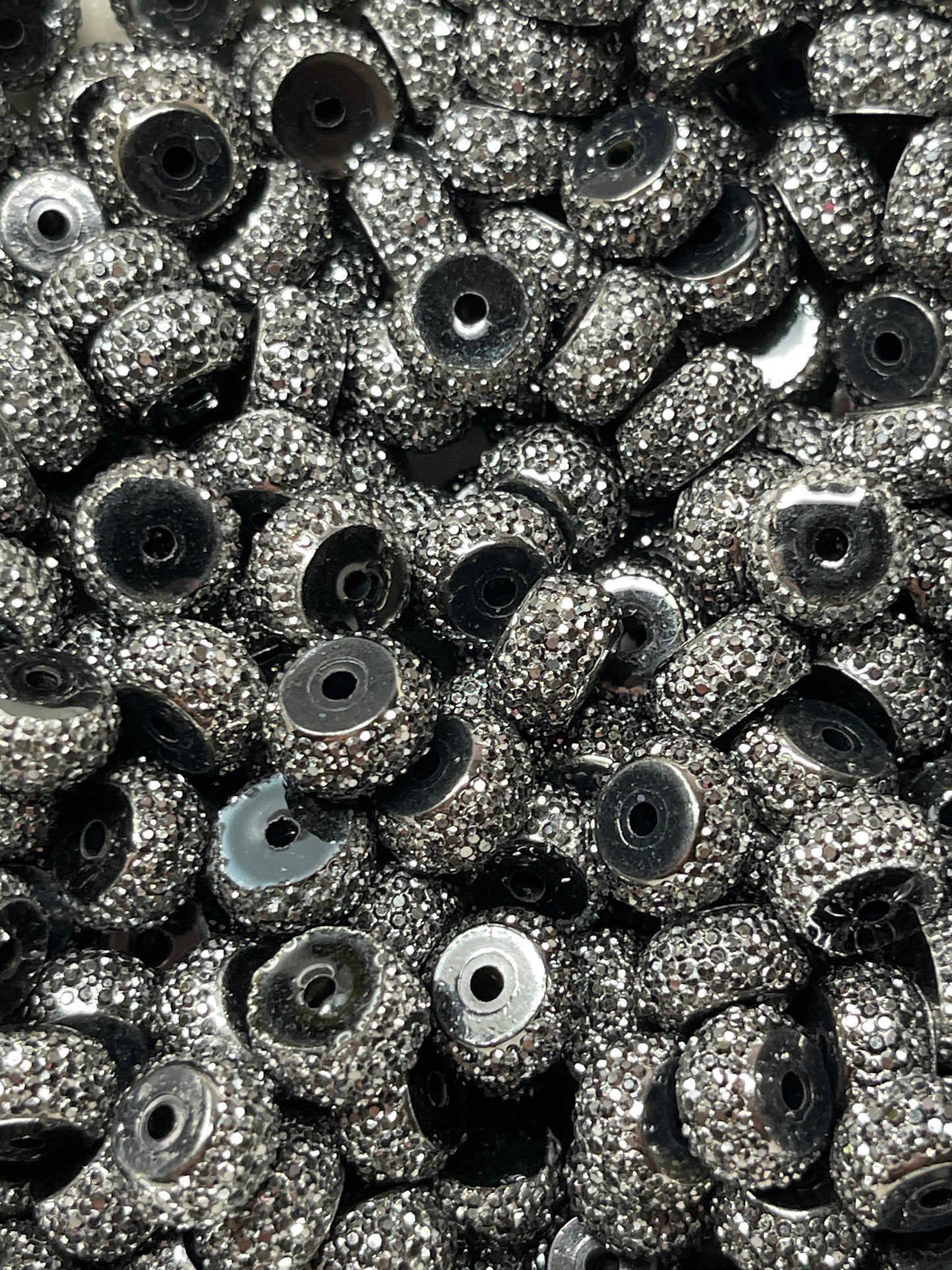 Bling Spacers Beads Black Silver - 12mm - 10 pack