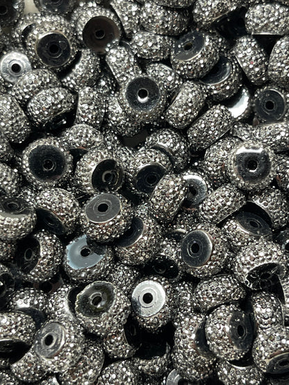 Bling Spacers Beads Black Silver - 12mm - 10 pack