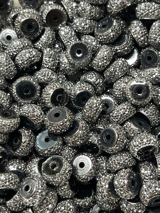 Bling Spacers Beads Black Silver - 12mm - 10 pack