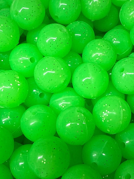 Silicone Bead Glitter Lime Green P65 - 15mm - 10 pack