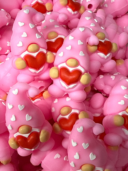 Gnome 3D Pink w/Red Heart Silicone Focal