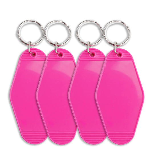 Master Maker Crafts -  Retro Motel Keychain with Silver Ring - Hot Pink (4 per Set)