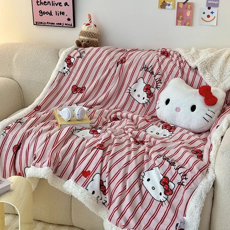 PublicHelloKitty Super Soft Lamb Wool Plush Throw Blanket 150cm x 200 cm- Red Stripes