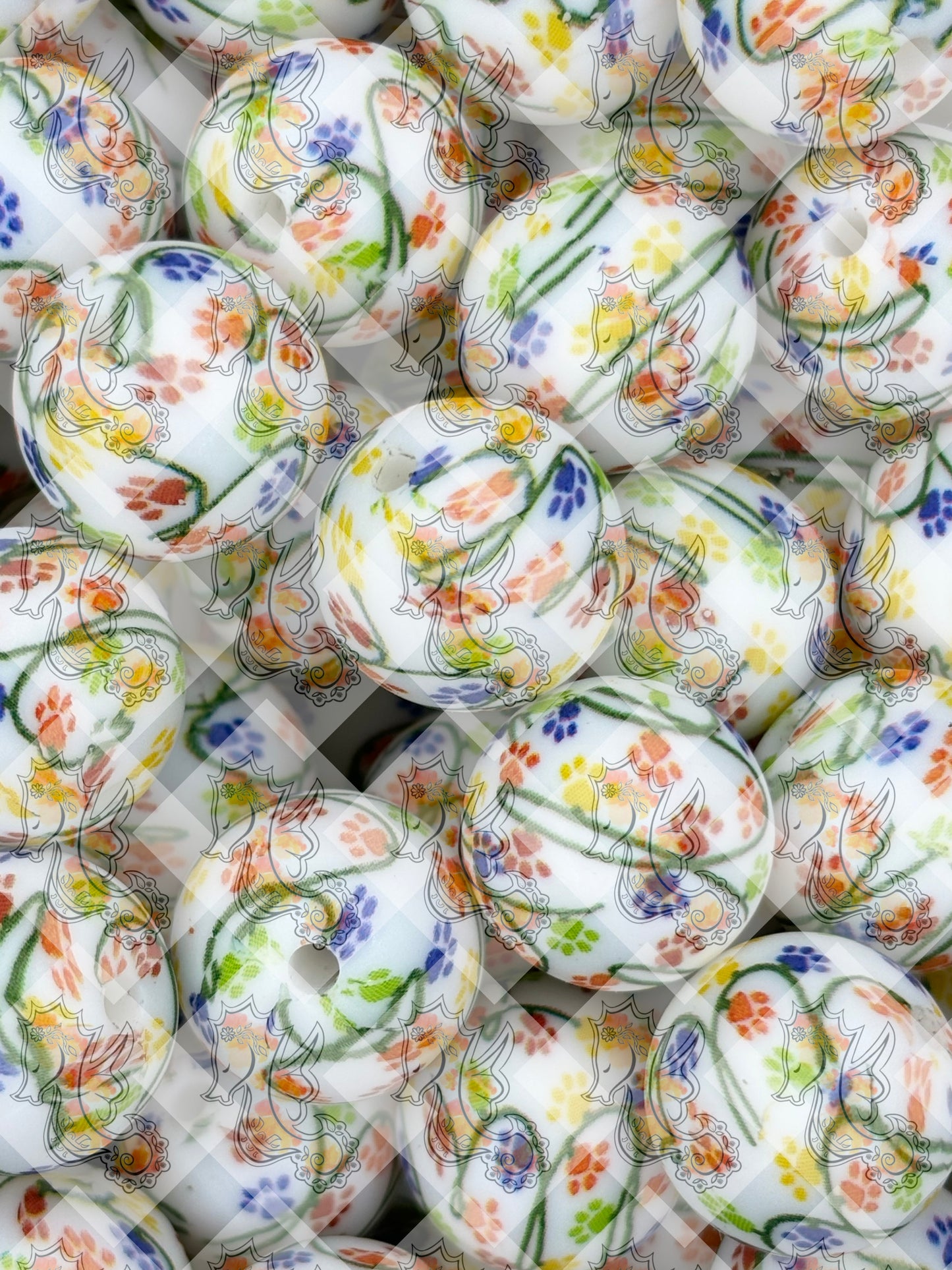 c15mm Printed Christmas Paw Tree Silicone Bead - Exclusive
