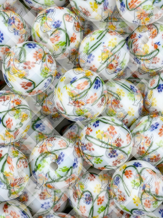 c15mm Printed Christmas Paw Tree Silicone Bead - Exclusive