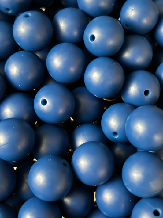 15mm Solid Blue Navy Silicone Bead #2 - Alphabet Match
