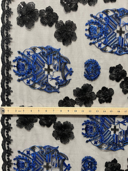 Black Hibiscus Flowers Tonga Seal Lace | Islands Fabric