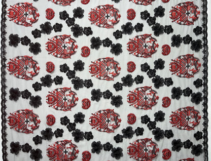 Black Hibiscus Flowers Tonga Seal Lace | Islands Fabric