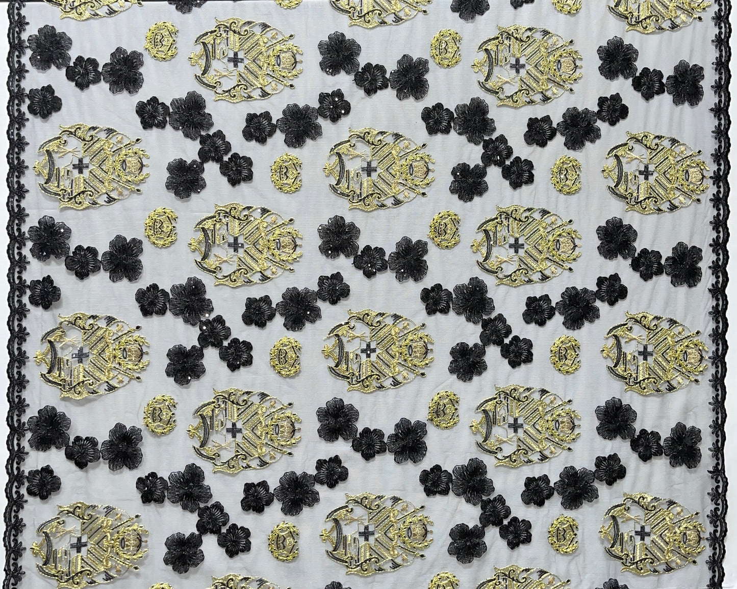 Black Hibiscus Flowers Tonga Seal Lace | Islands Fabric