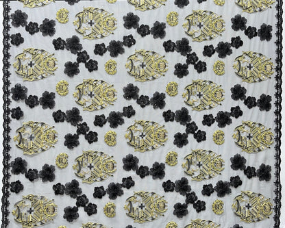Black Hibiscus Flowers Tonga Seal Lace | Islands Fabric