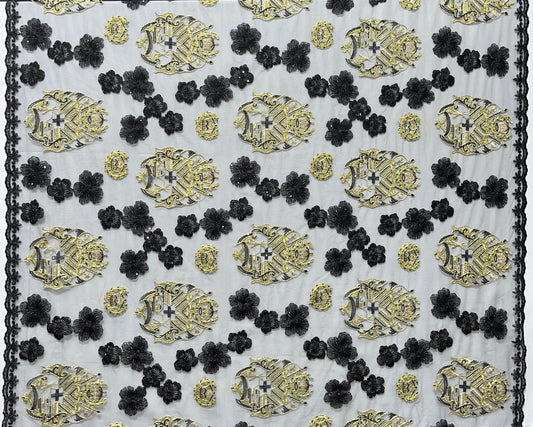 Black Hibiscus Flowers Tonga Seal Lace | Islands Fabric