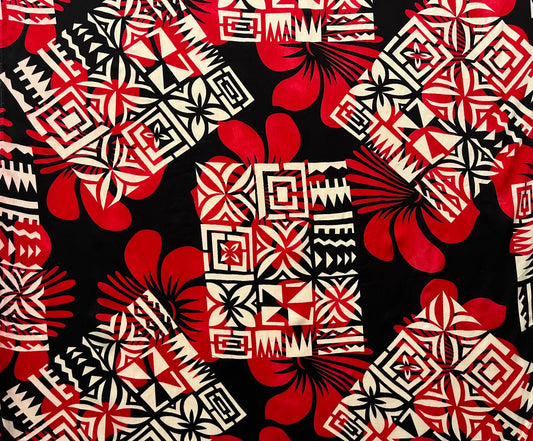 Hibiscus Geometric Floral Design Fabric | Rayon