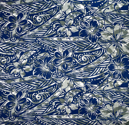 Traditional Polynesian Tattoo Hibiscus Plumeria Swirls Design Cotton Fabric | Islands Fabric