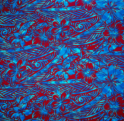 Traditional Polynesian Tattoo Hibiscus Plumeria Swirls Design Cotton Fabric | Islands Fabric