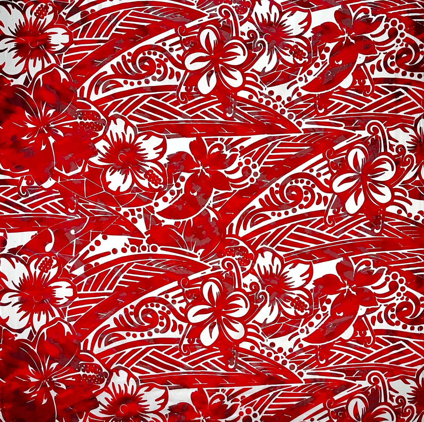 Traditional Polynesian Tattoo Hibiscus Plumeria Swirls Design Cotton Fabric | Islands Fabric