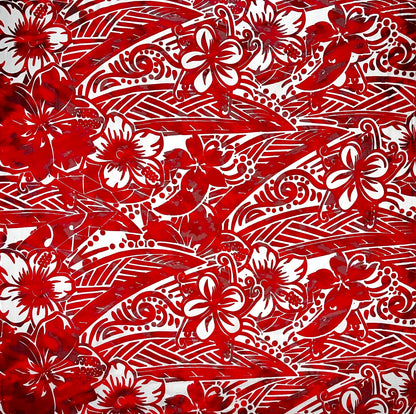 Traditional Polynesian Tattoo Hibiscus Plumeria Swirls Design Cotton Fabric | Islands Fabric