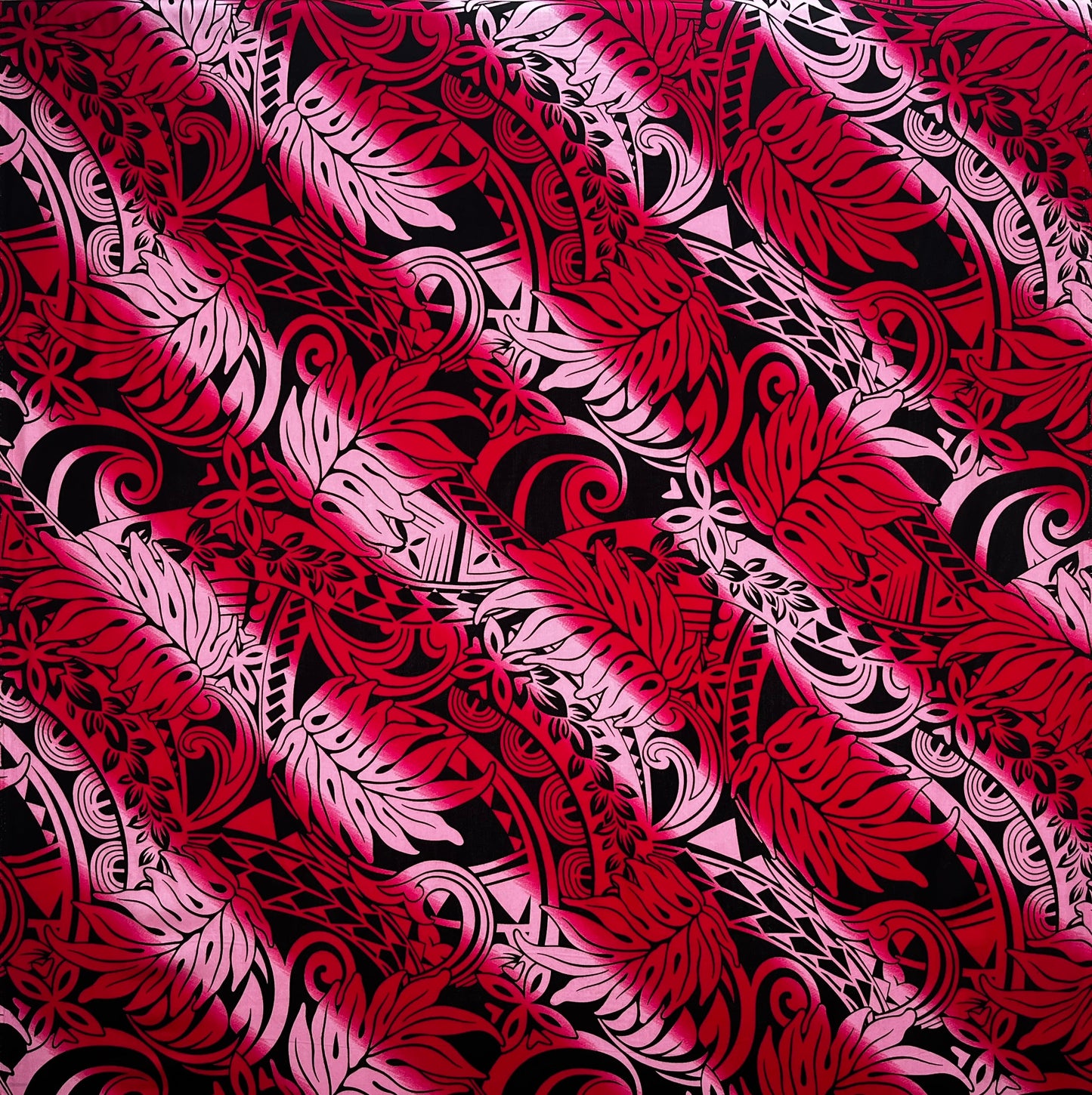 Diagonal Traditional Tattoo Gradient design with Tropical Leaves Rayon Poplin Fabric | Islands Fabric