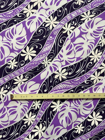 Tiare Monstera Traditional Tattoo Poly Cotton Fabric | Islands Fabric