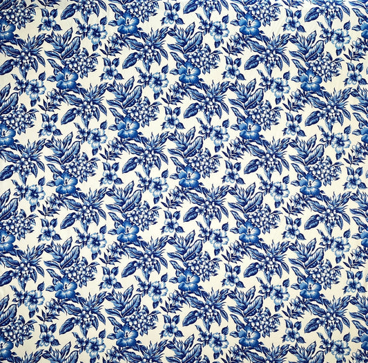 All Over Hibiscus Plumeria Tropical Leaves Rayon Poplin Fabric | Islands Fabric