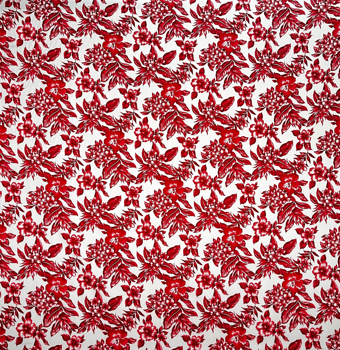 All Over Hibiscus Plumeria Tropical Leaves Rayon Poplin Fabric | Islands Fabric