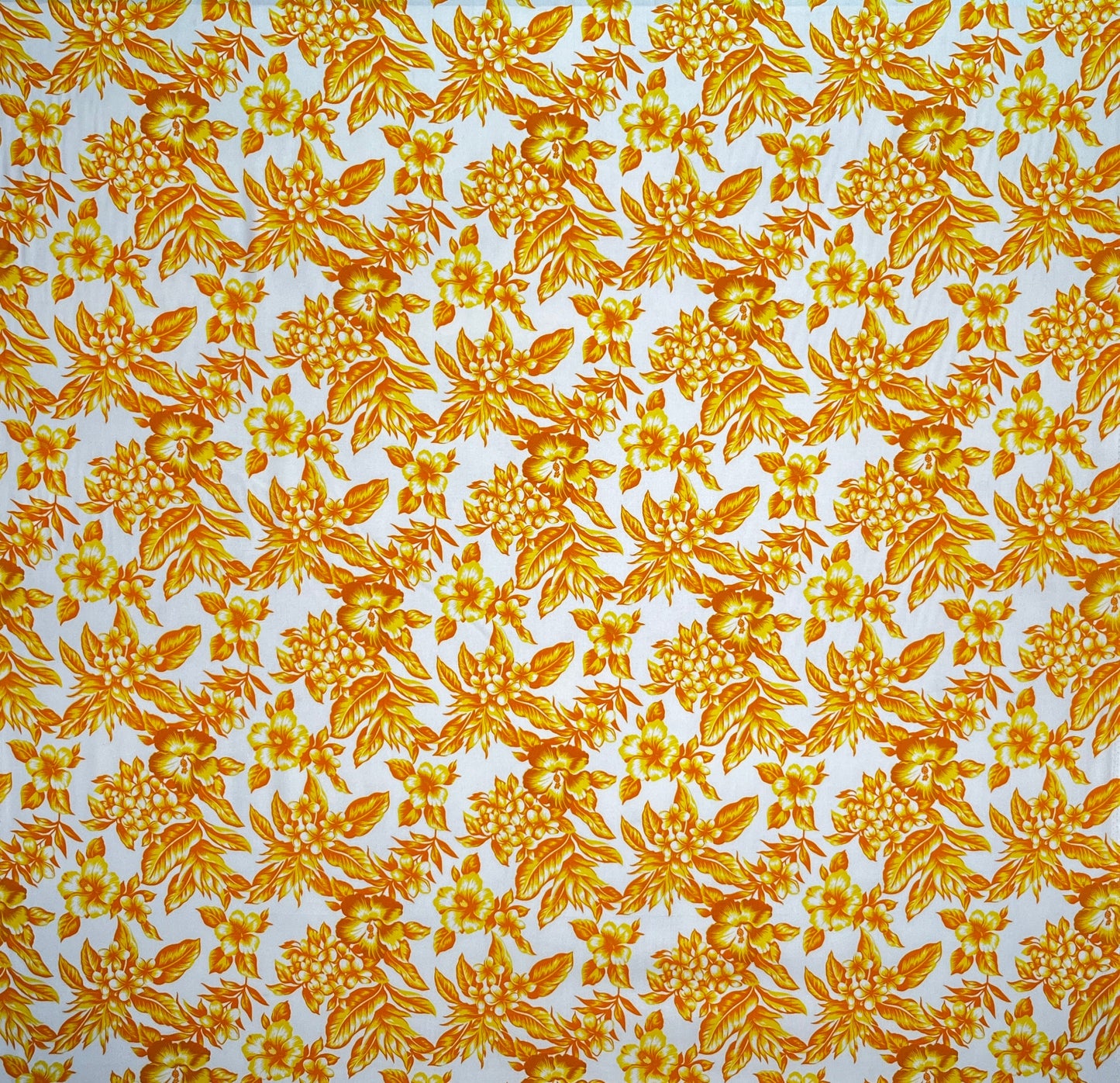 All Over Hibiscus Plumeria Tropical Leaves Rayon Poplin Fabric | Islands Fabric