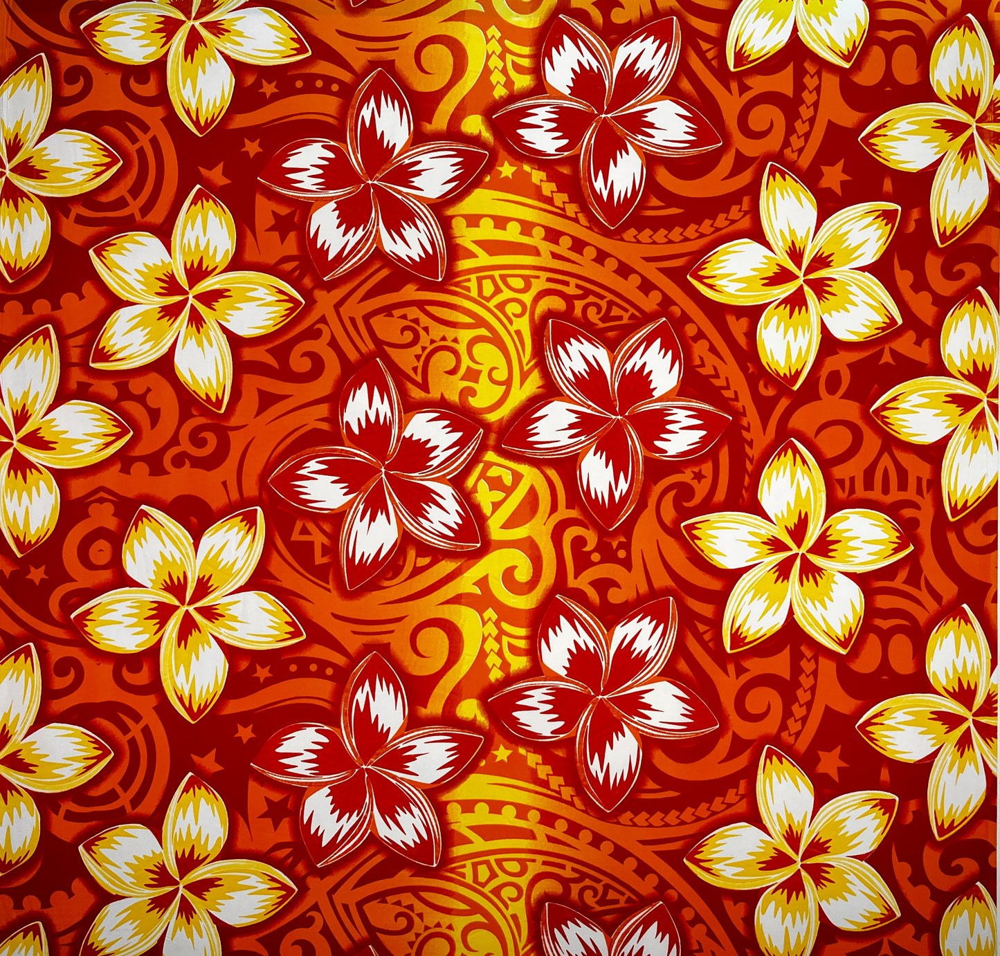 Plumeria Traditional Tattoo background Peachskin Fabric | Islands Fabric