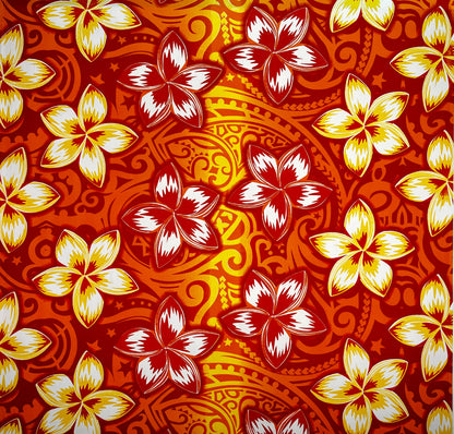 Plumeria Traditional Tattoo background Peachskin Fabric | Islands Fabric