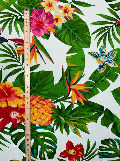 Pineapple, Tropical Flowers & Leaves Cotton Fabric | Islands Fabric