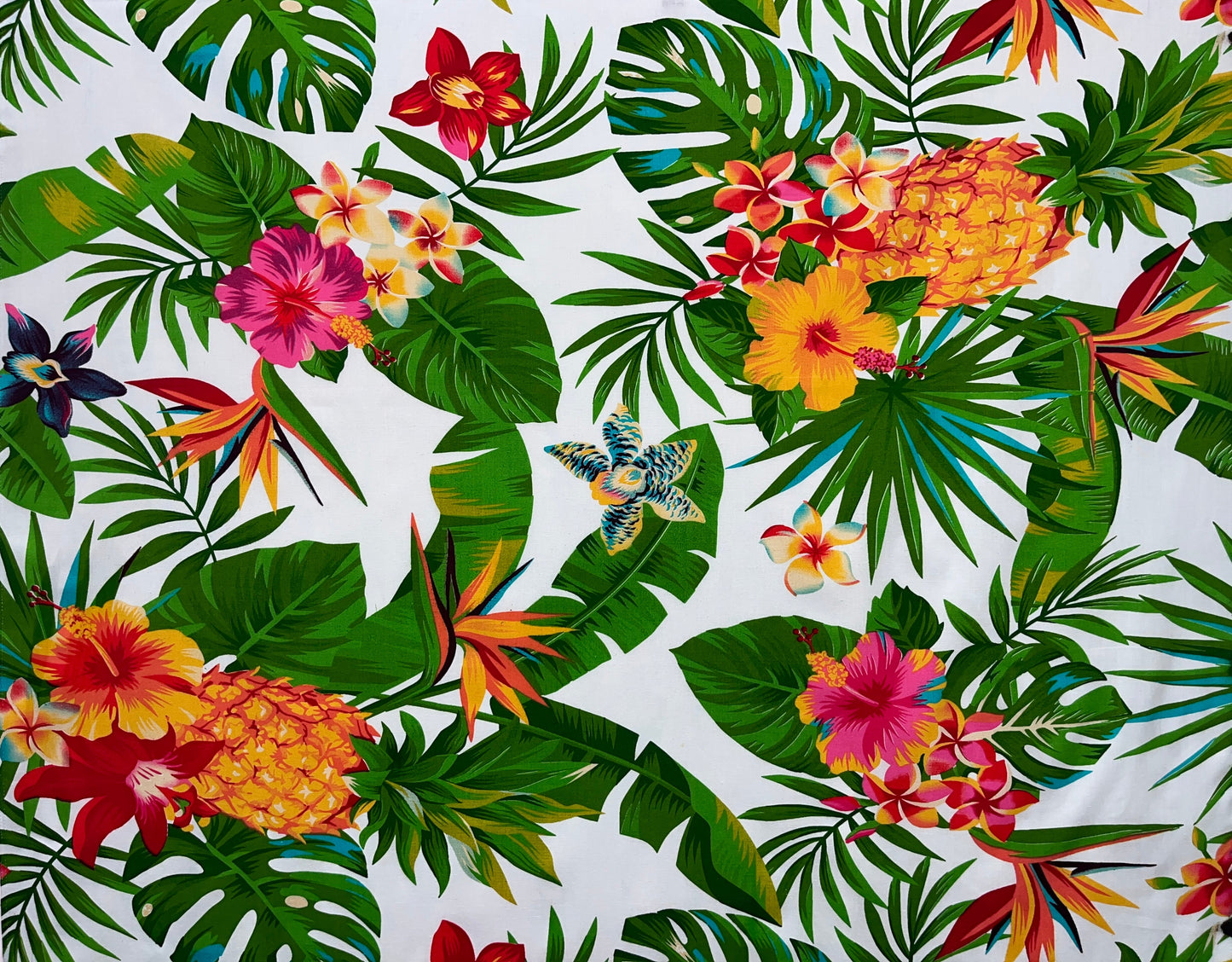 Pineapple, Tropical Flowers & Leaves Cotton Fabric | Islands Fabric